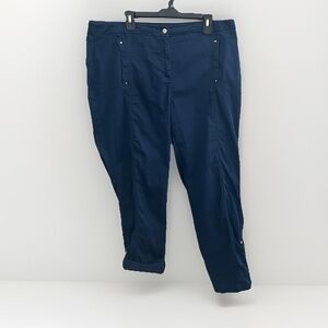 Chicos XL Crop Cargo Pants Womens Blue Utility Roll Up Pockets Stretch